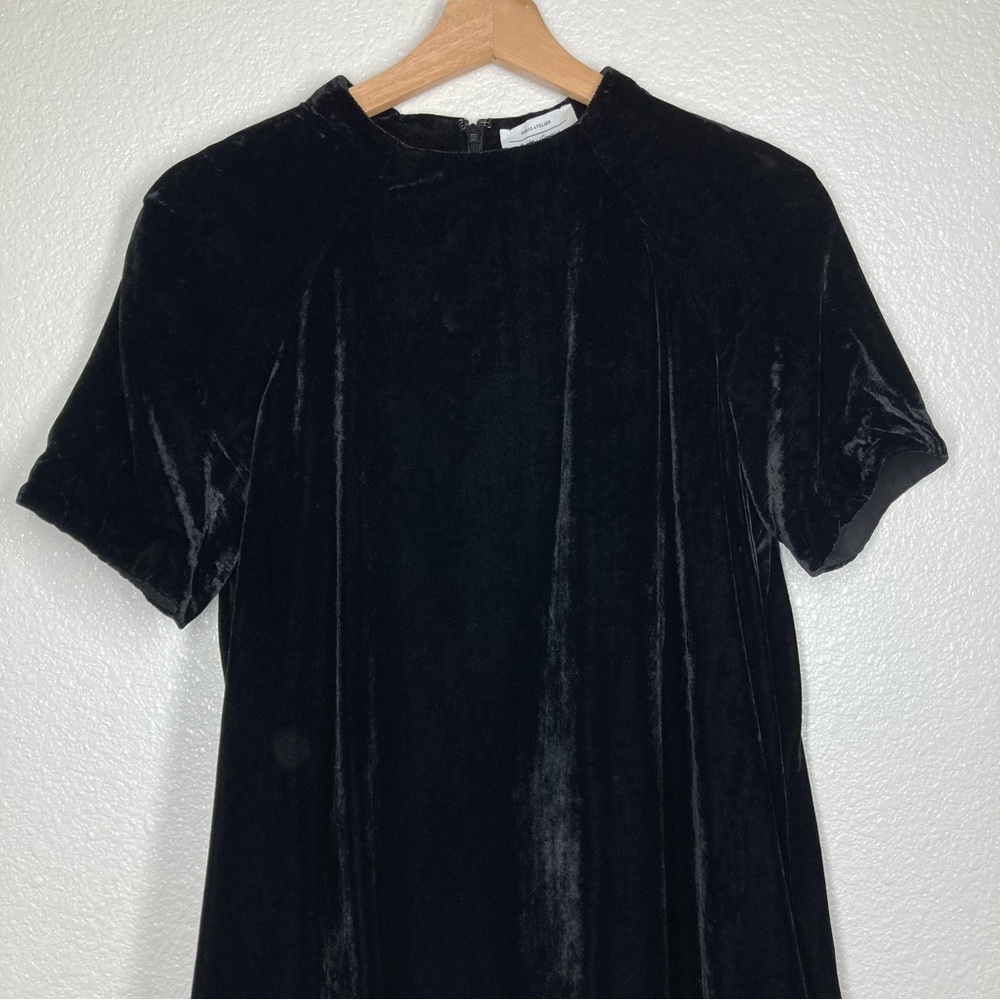 & Other Stories Crushed Velvet Black Swing Dress Short Sleeves Size 8 A- Line - Picture 5 of 16
